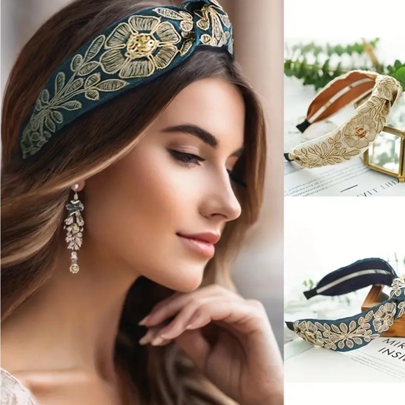 Beige Vintage Style Floral Knotted Headband - Picture 3 of 4